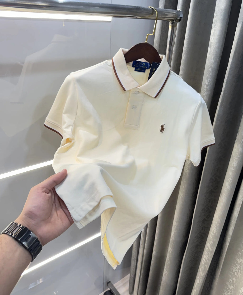 Ralph Lauren Cream Embroidery Logo Premium Classic Polo T-Shirt