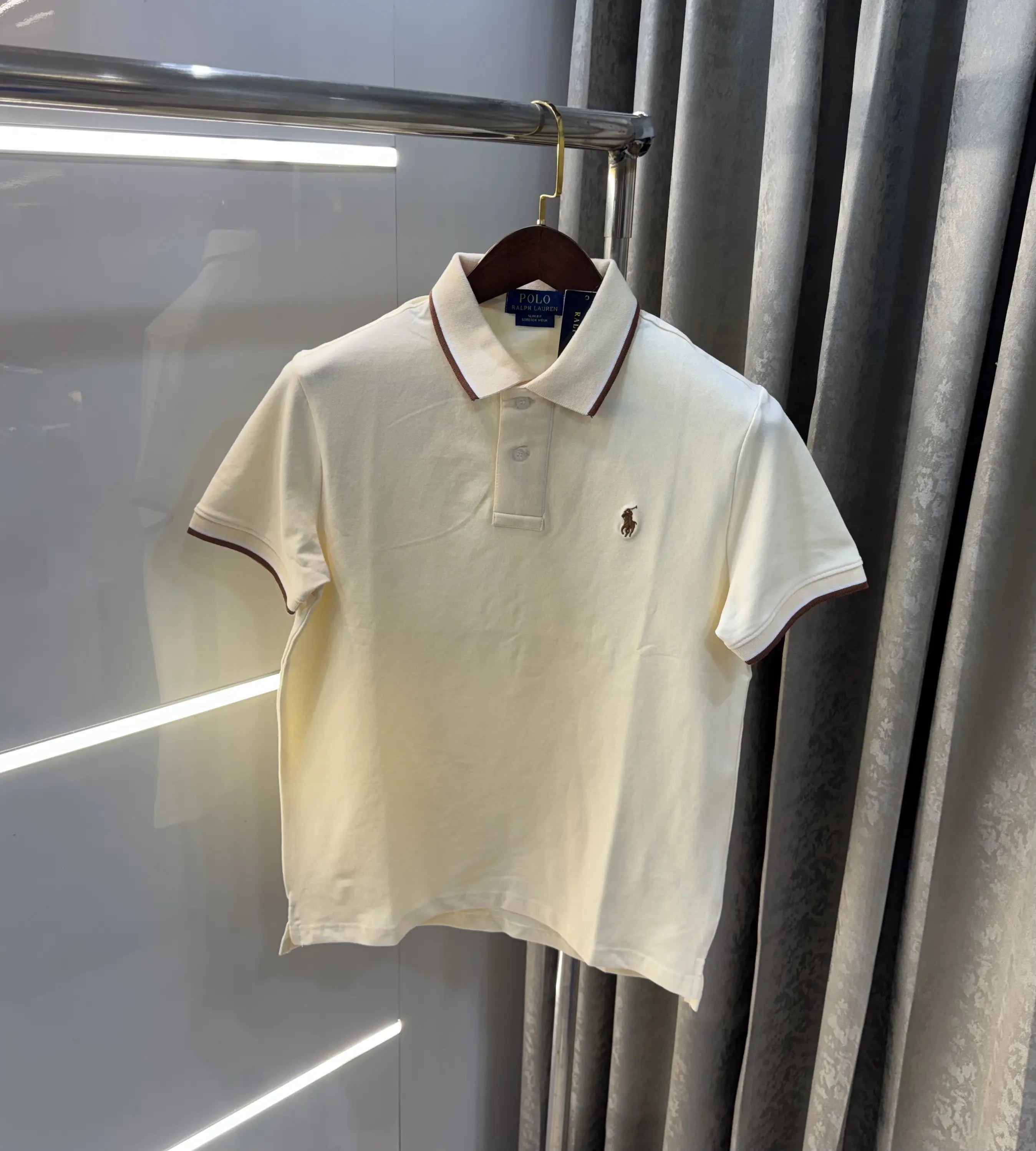 Ralph Lauren Cream Embroidery Logo Premium Classic Polo T-Shirt