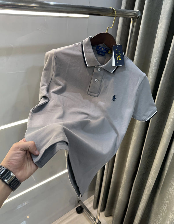 Ralph Lauren Light Grey Embroidery Logo Premium Classic Polo T-Shirt