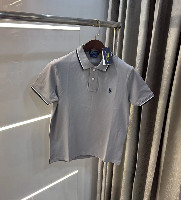 Ralph Lauren Light Grey Embroidery Logo Premium Classic Polo T-Shirt