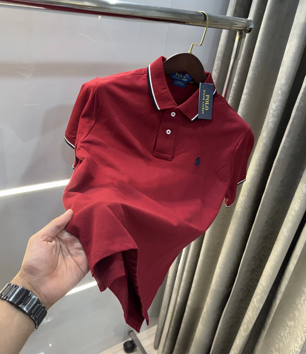 Ralph Lauren Maroon Embroidery Logo Premium Classic Polo T-Shirt