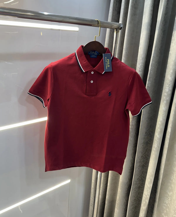 Ralph Lauren Maroon Embroidery Logo Premium Classic Polo T-Shirt