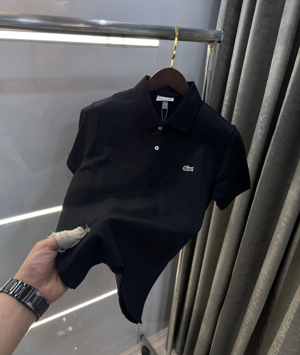 Lacost e Black Embroidery Logo Premium Polo T-Shirt