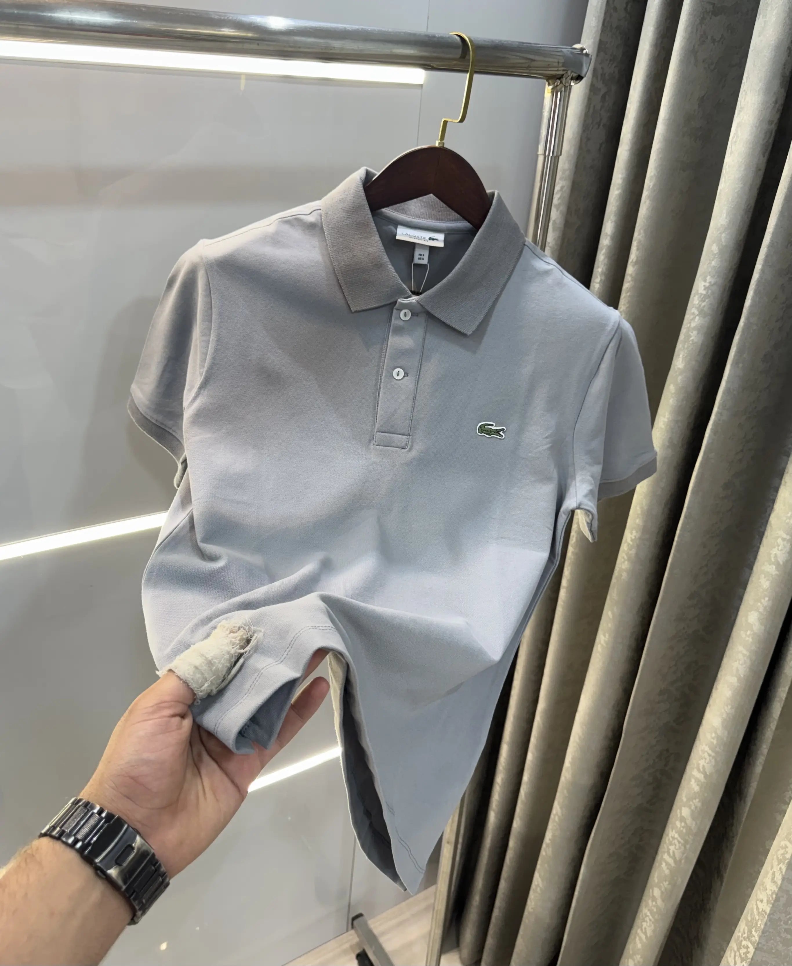 Lacost e Light Grey Embroidery Logo Premium Polo T-Shirt Secondary image