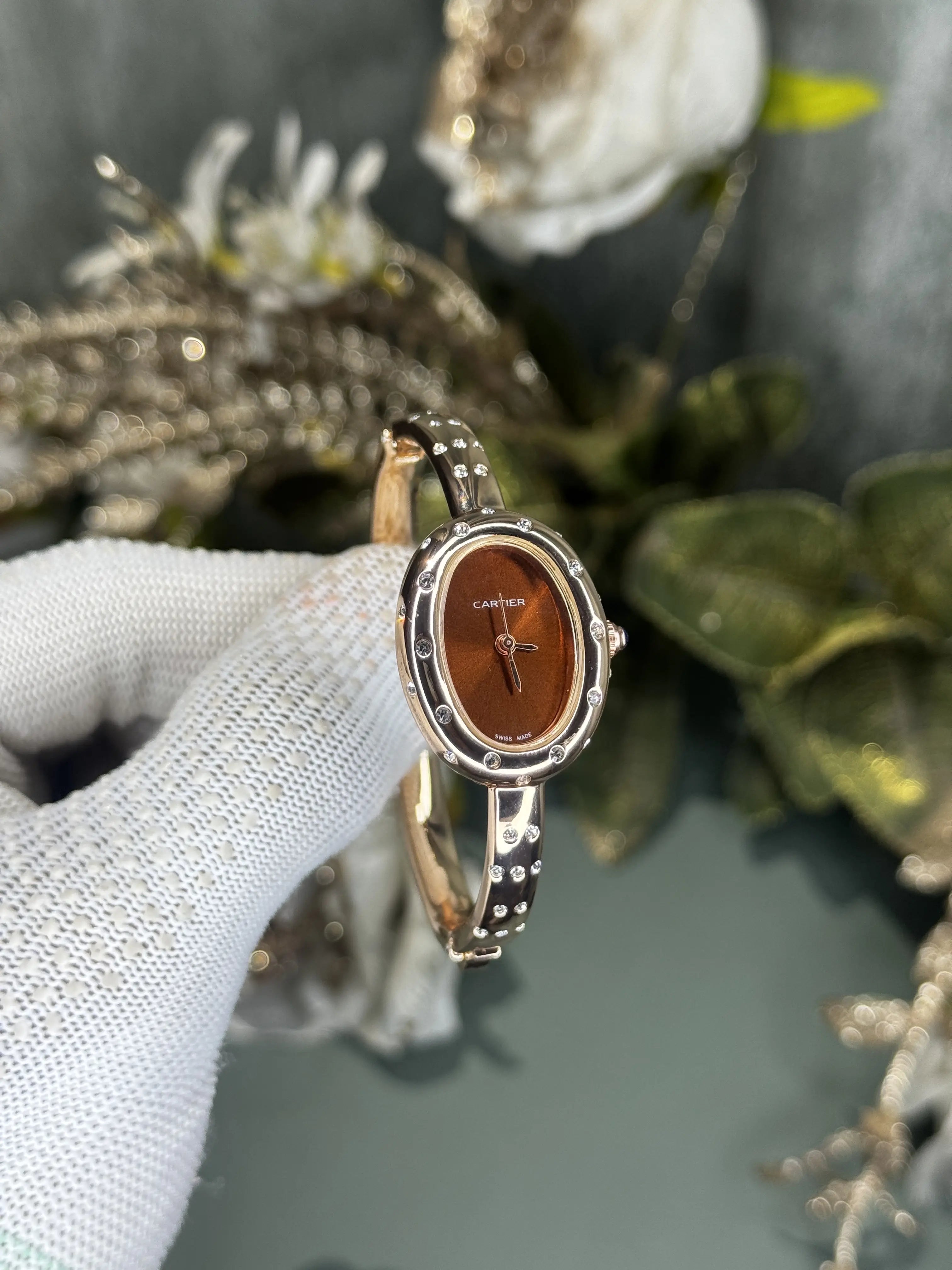 Cartier Bangle Copper Brown Diamond Studded Premium Watch