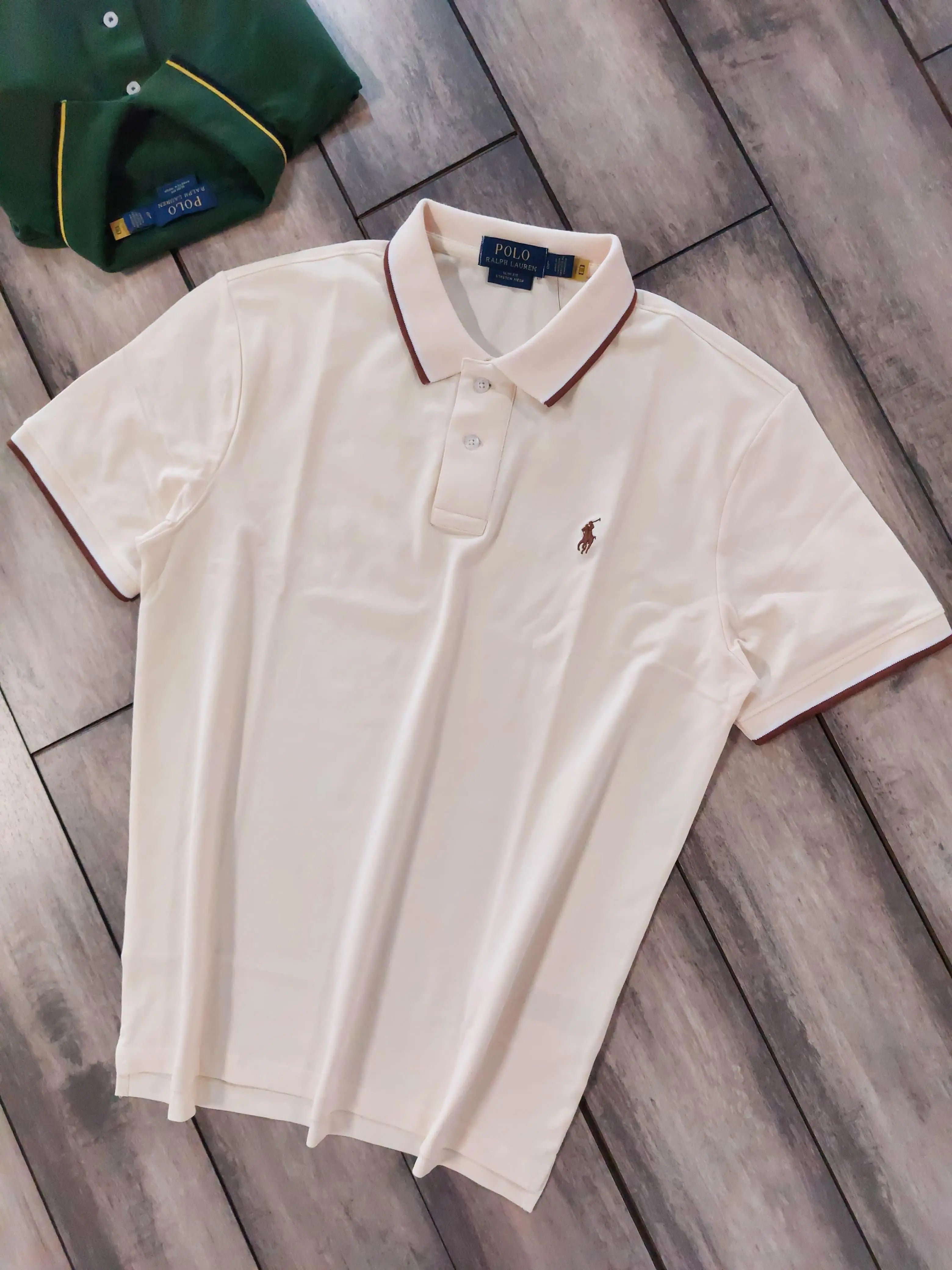 Ralph Lauren Cream Embroidery Logo Premium Classic Polo T-Shirt
