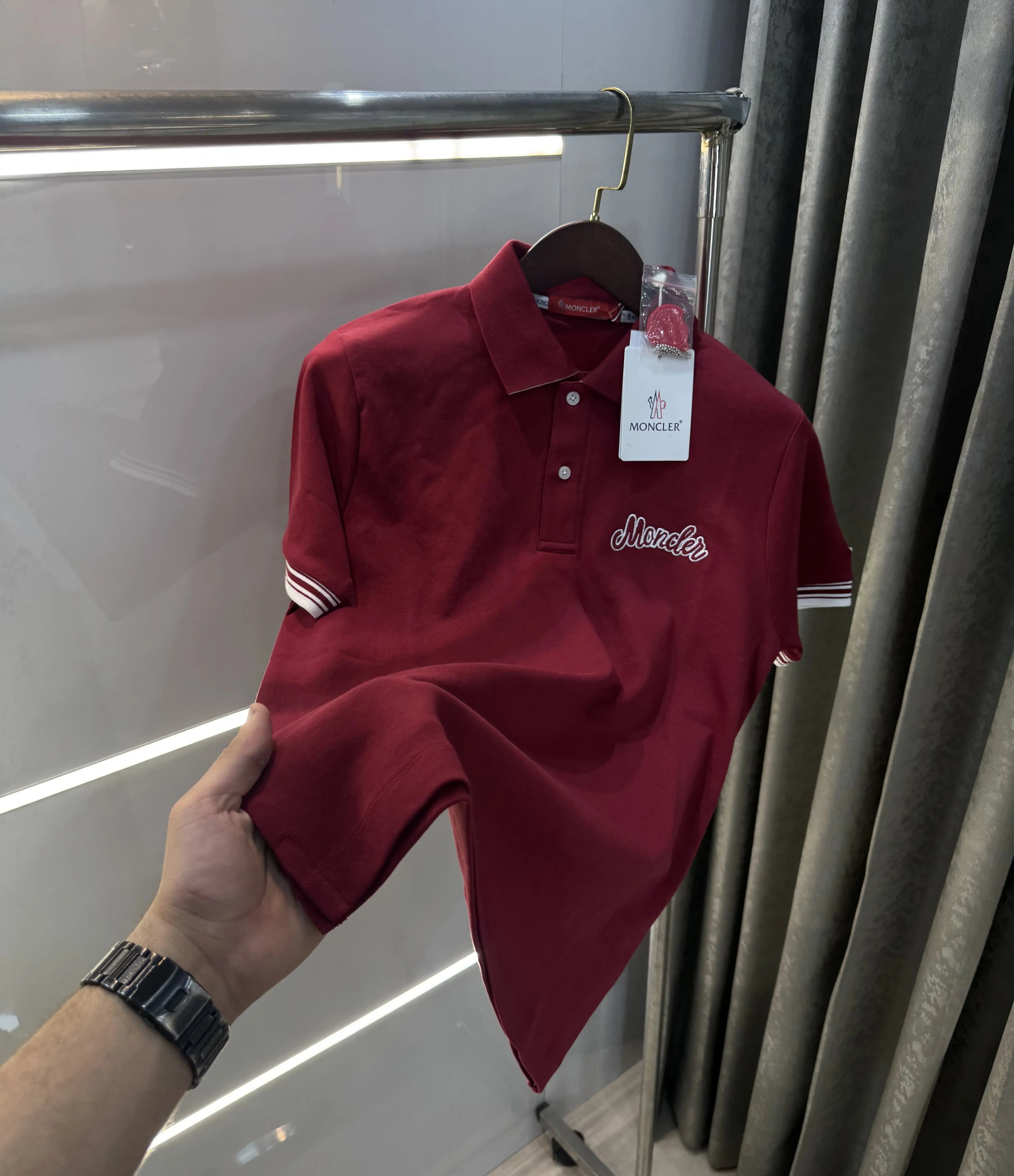 Moncler Maroon Logo Work Premium Polo T-shirt Secondary image