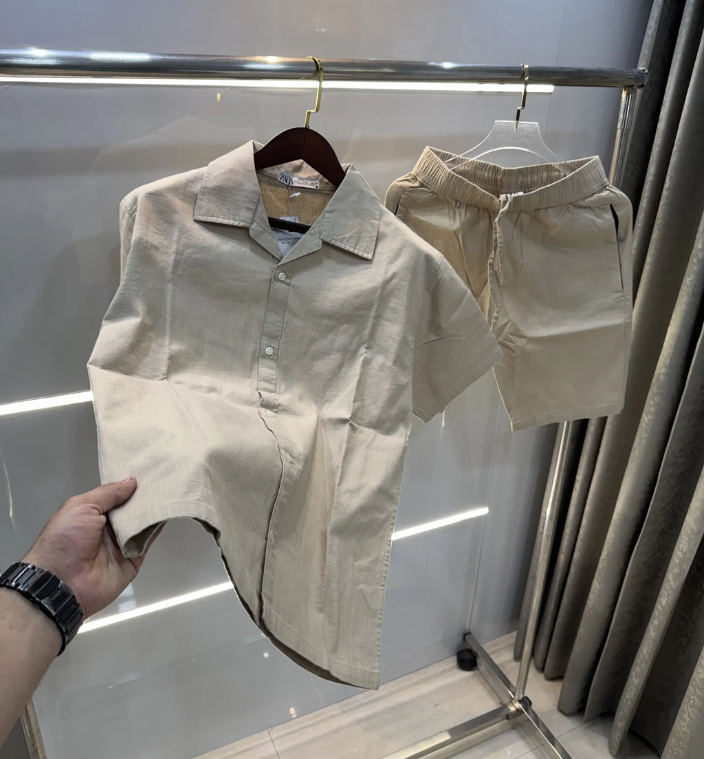 Zara Beige Logo Work Premium Cord Set