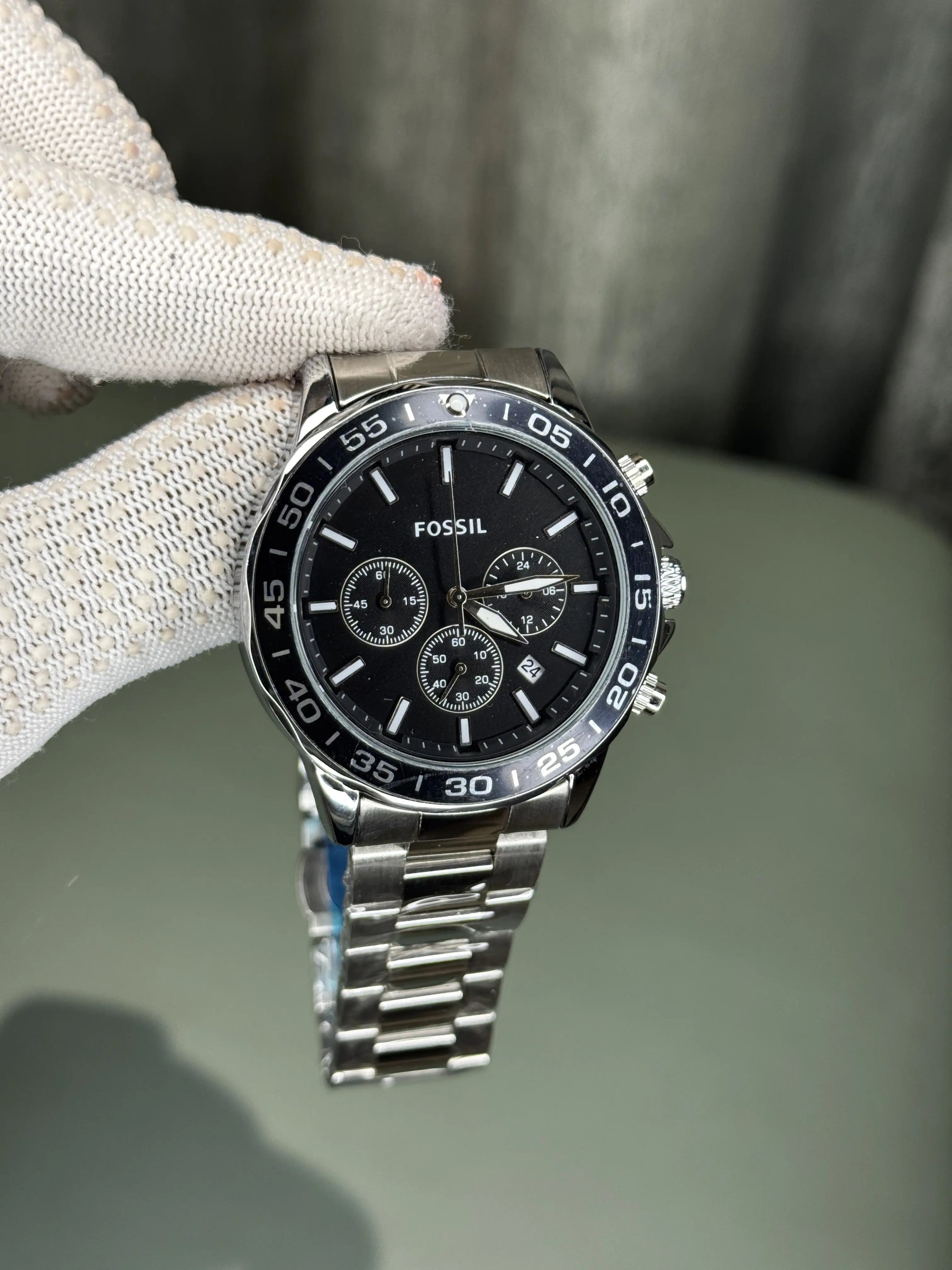 Fossil Bannon Silver Black Chronograph Watch