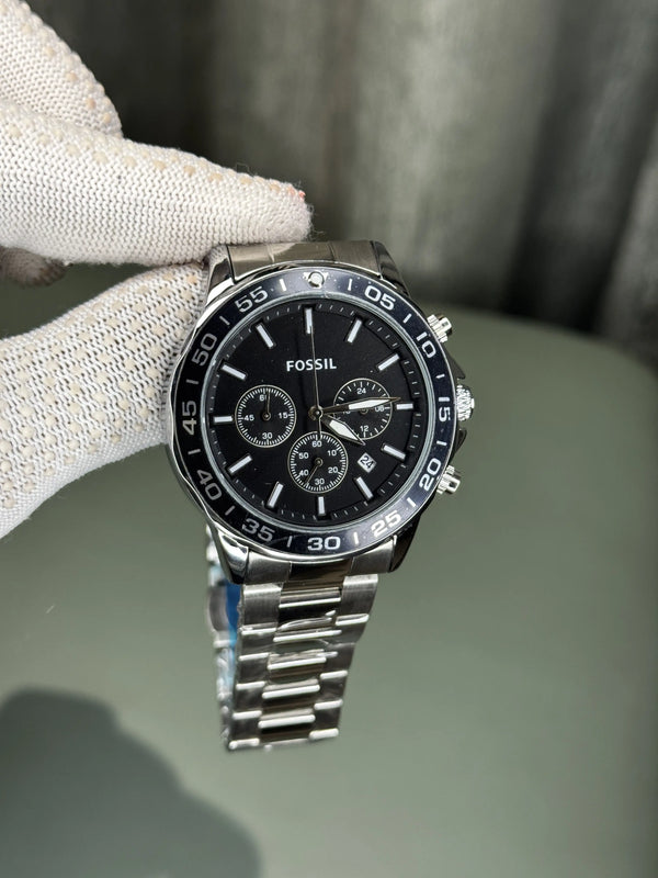 Fossil Bannon Silver Black Chronograph Watch