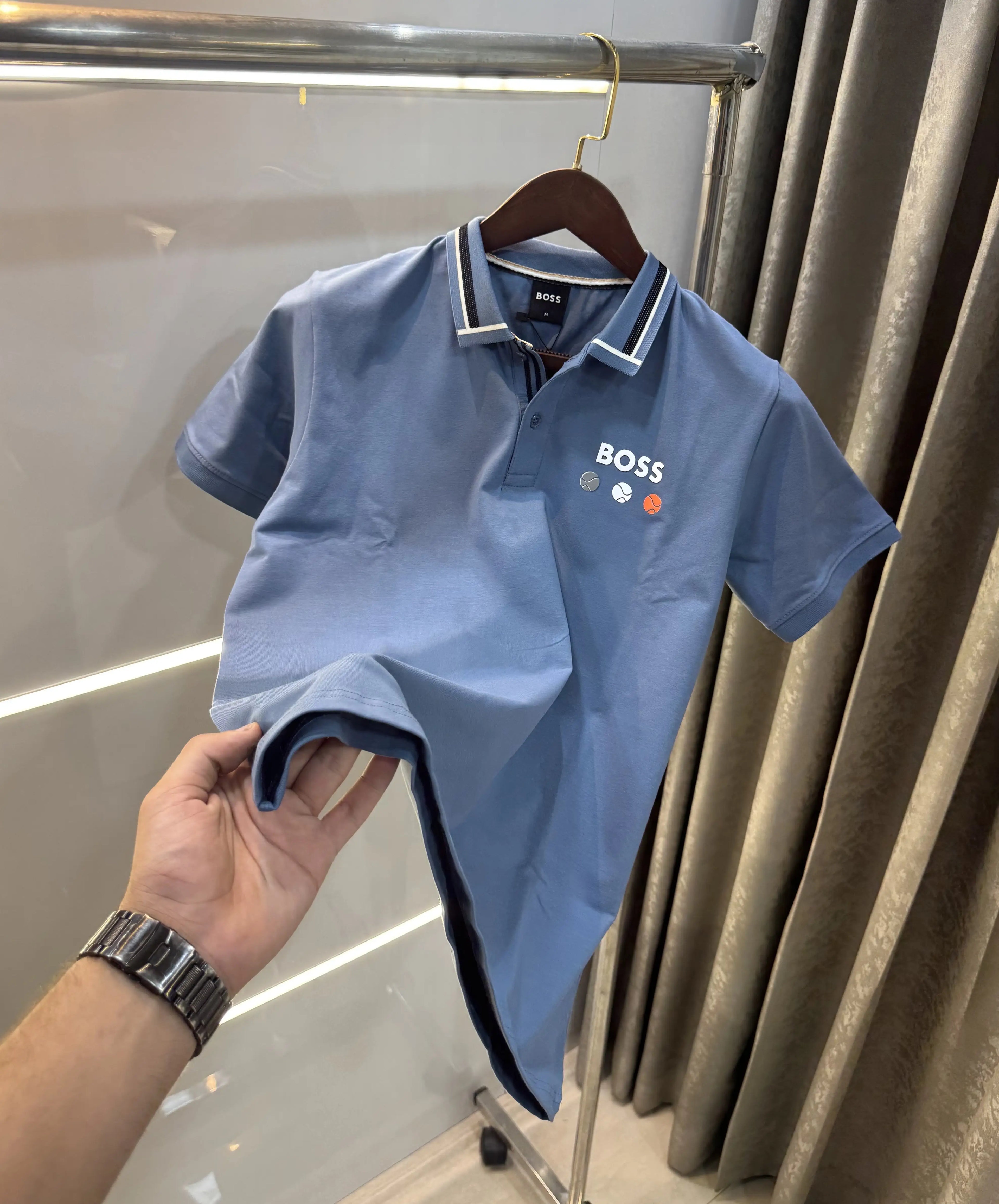 Hugo  Boss Blue Premium Polo T-shirt With Box Packing