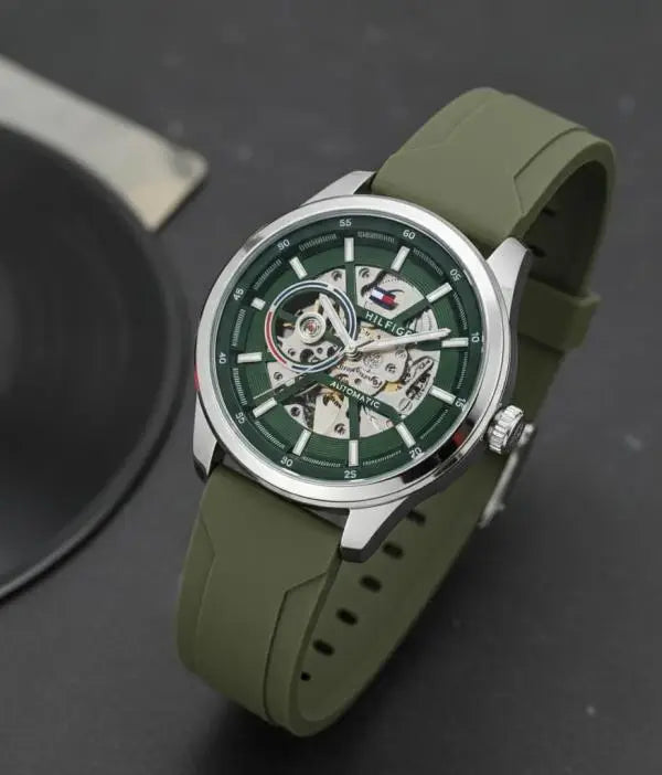 TOMMY HILFIGER AUTOMATIC SILVER GREEN OLIVE Main image