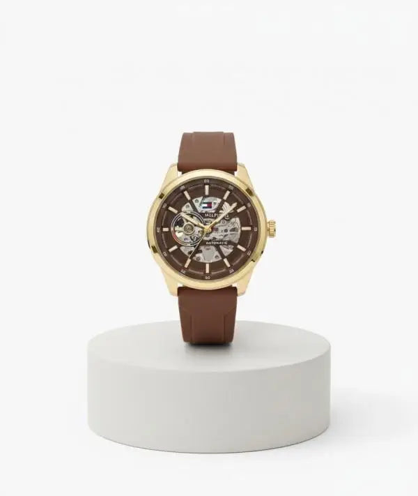 TOMMY HILFIGER AUTOMATIC GOLD BROWN SILICON Main image