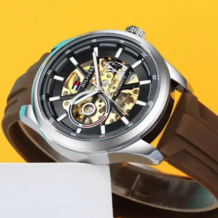 TOMMY HILFIGER AUTOMATIC SILVER BROWN SILICON Main image