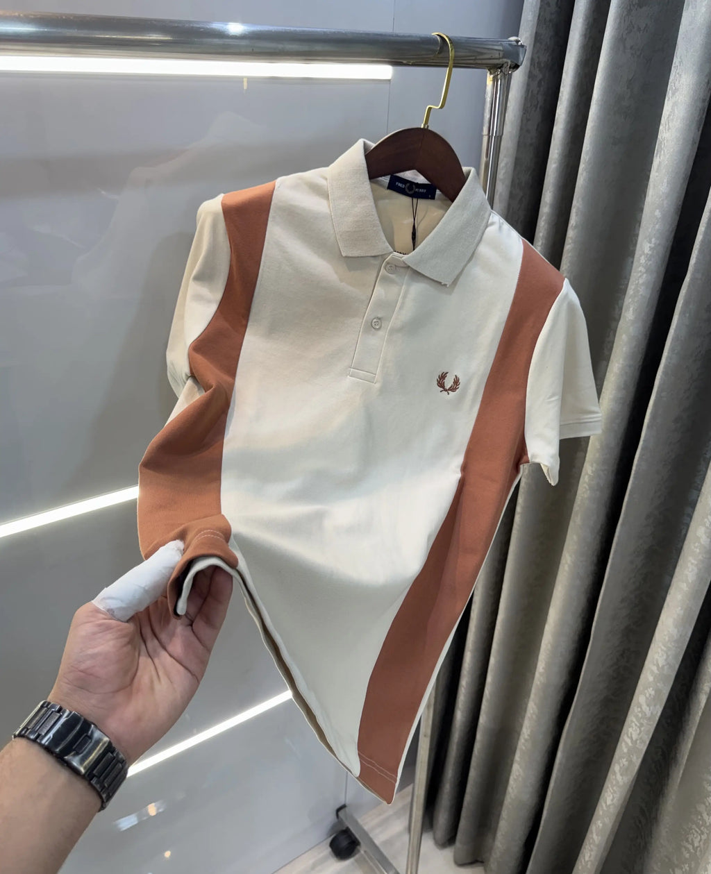 Fredperry Beige Embroidery Logo Premium Polo T-Shirt