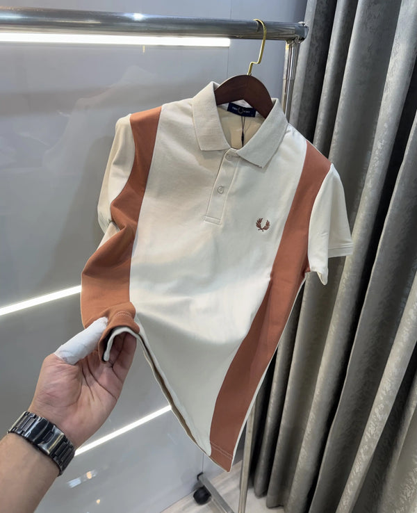 Fredperry Beige Embroidery Logo Premium Polo T-Shirt