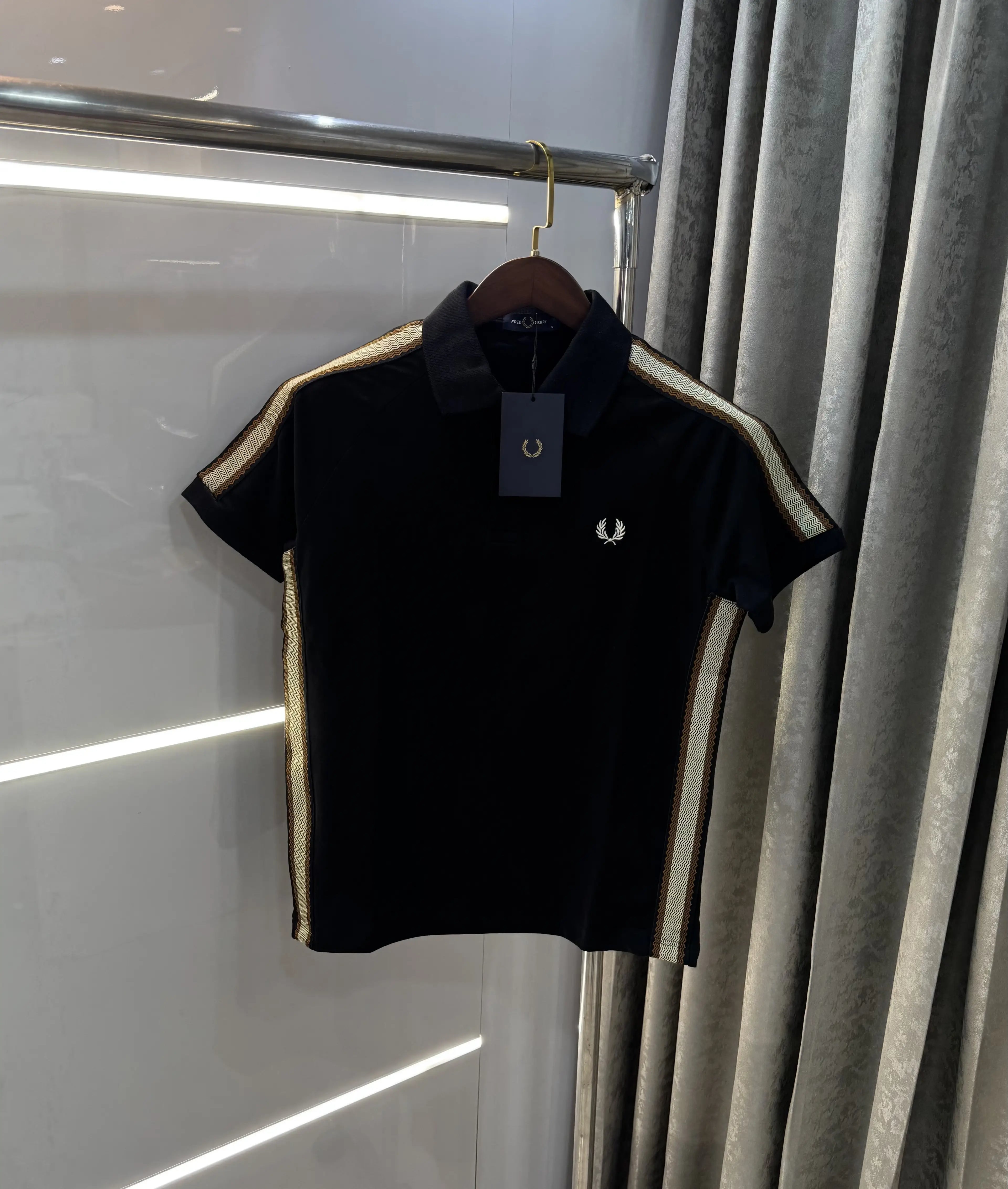 Fredperry Black Embroidery Logo Premium Polo T-Shirt