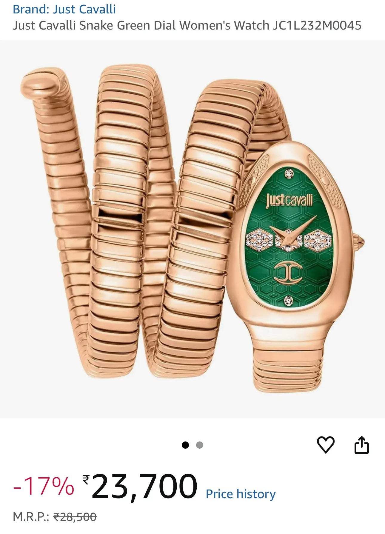 Just Cavalli Snake Green Dial Women's Watch JC1L232M0045