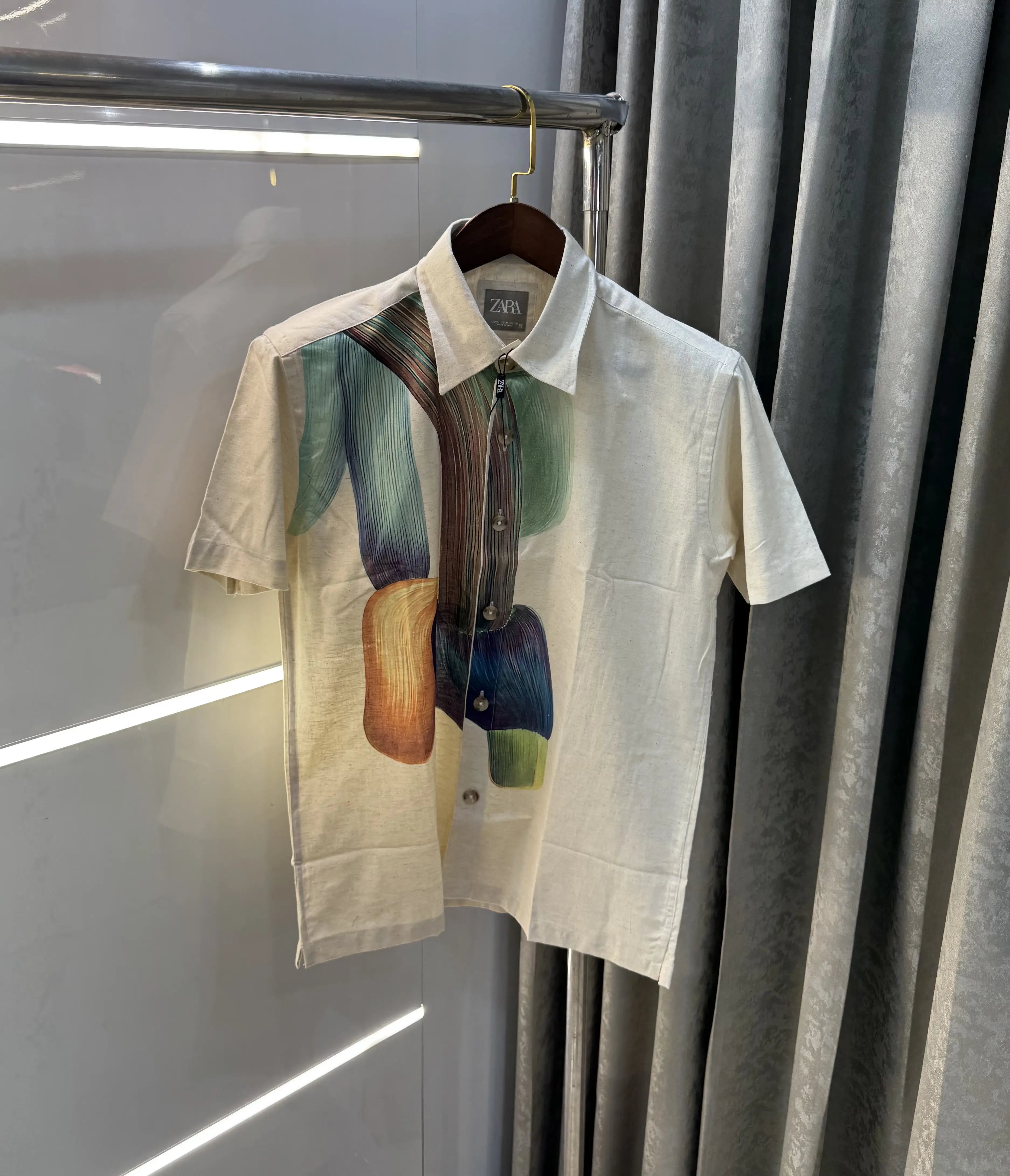 Zara Beige Green 2 Premium Linen Shirt Secondary image