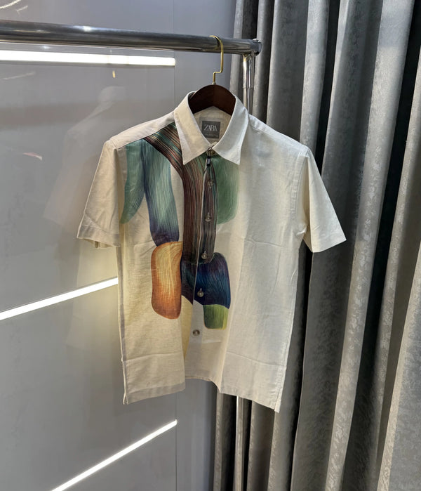 Zara Beige Green 2 Premium Linen Shirt