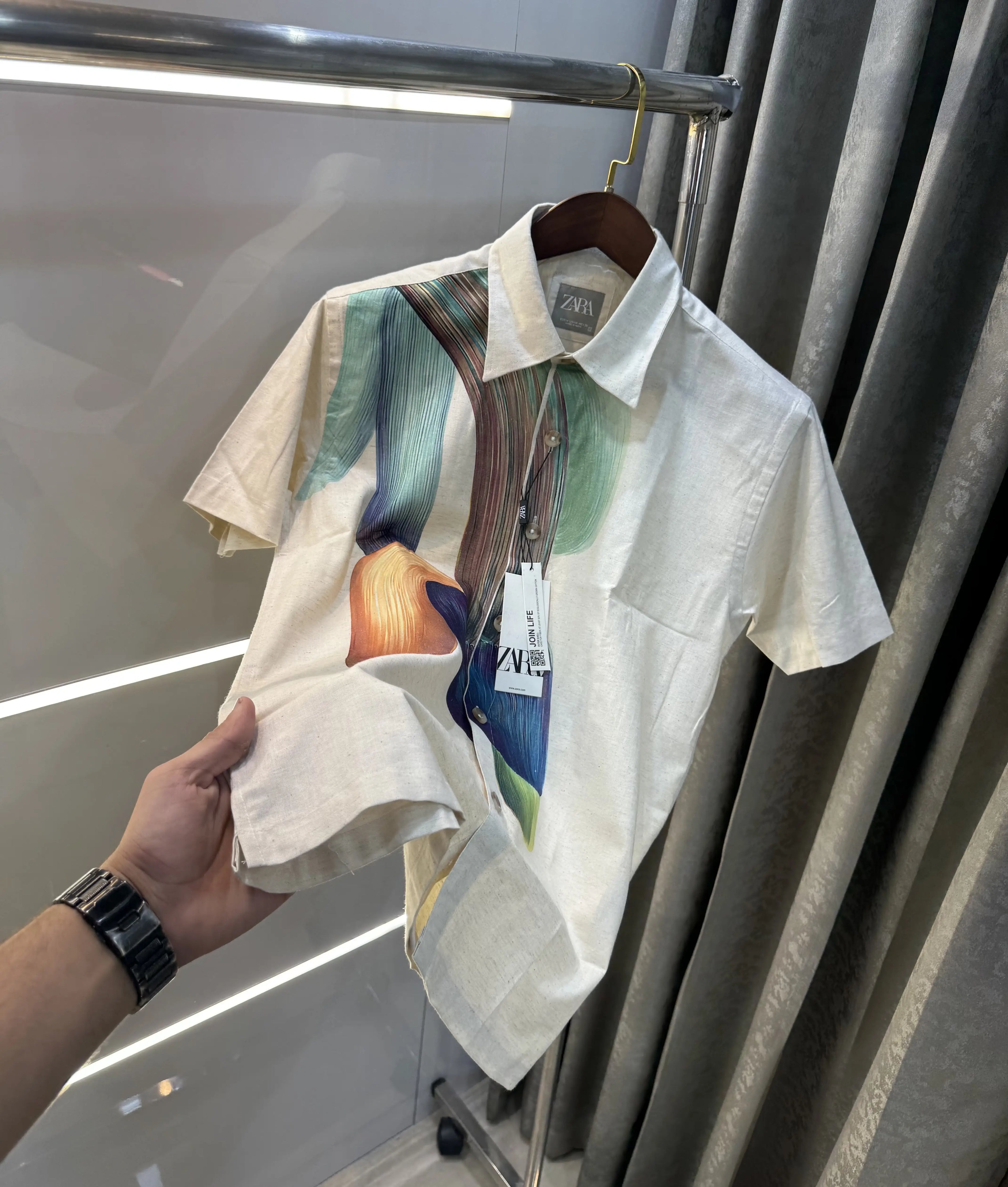 Zara Beige Green 2 Premium Linen Shirt