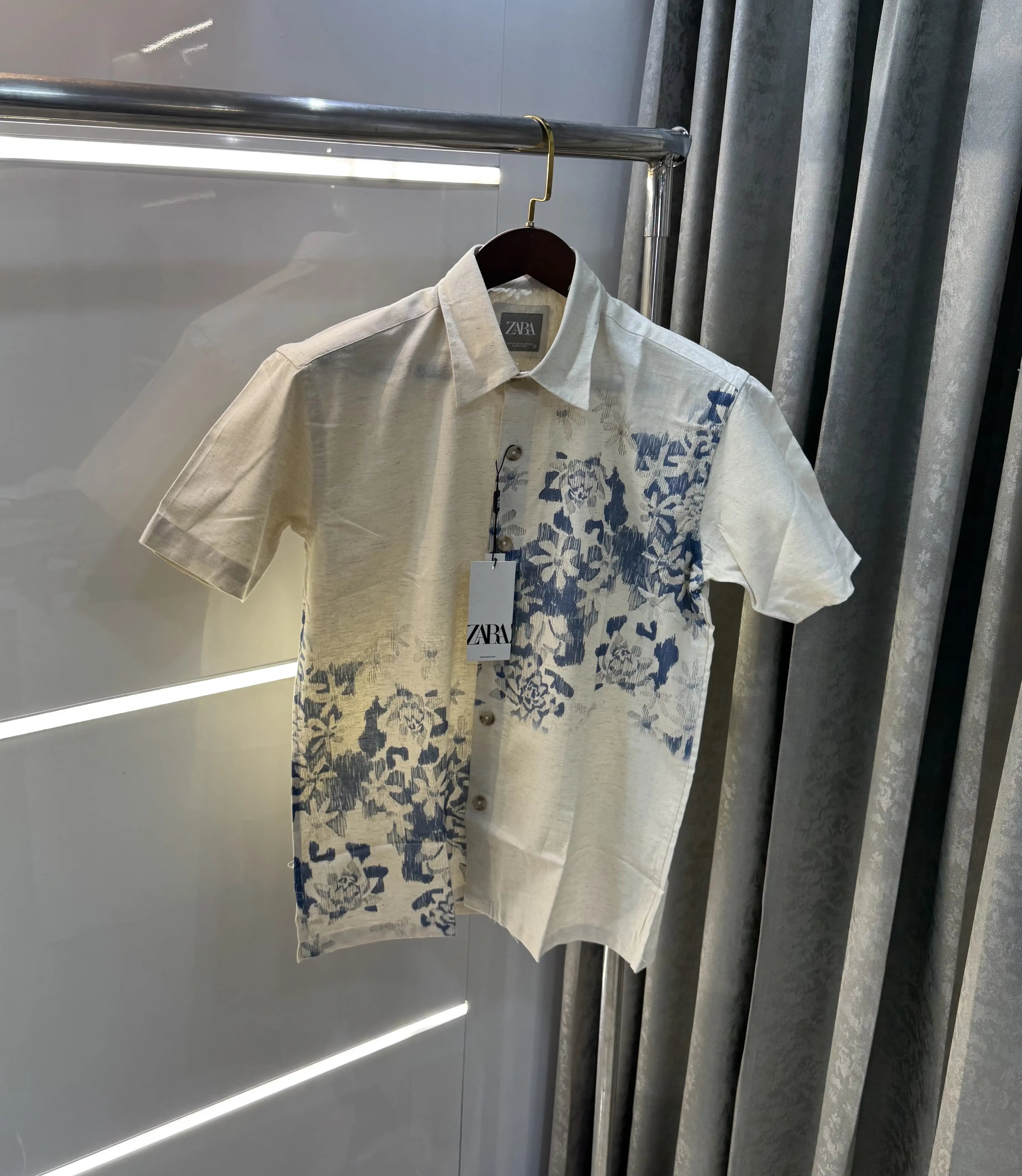 Zara Beige Blue 3 Premium Linen Shirt Secondary image