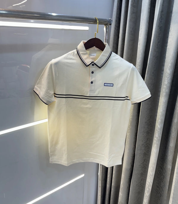 Calvin Klein Cream Logo Work Premium Polo T-Shirt