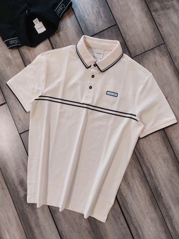 Calvin Klein Cream Logo Work Premium Polo T-Shirt