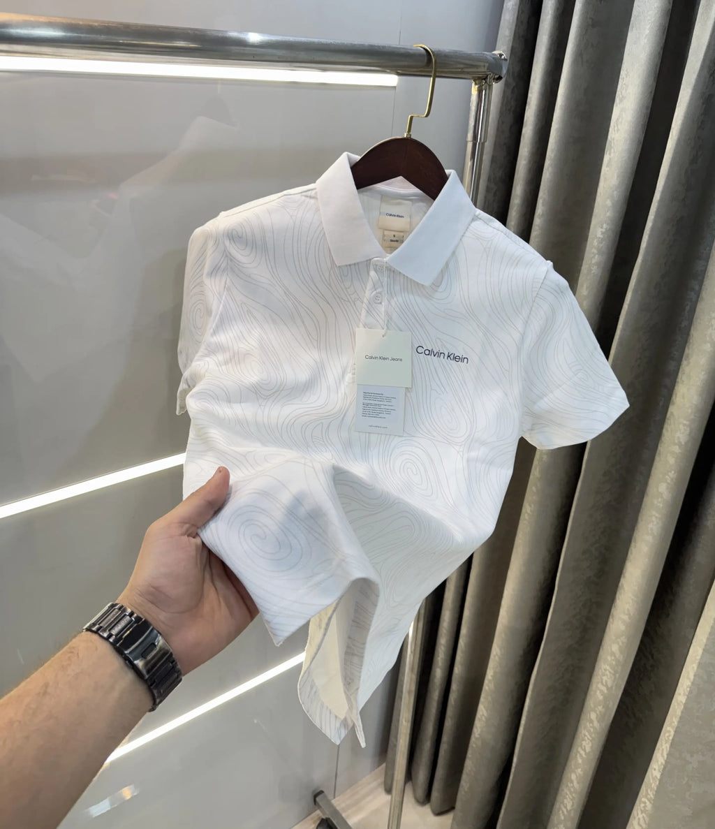 Calvin Klein White Logo Work Premium Polo T-Shirt