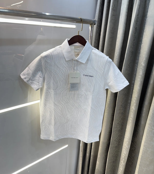 Calvin Klein White Logo Work Premium Polo T-Shirt