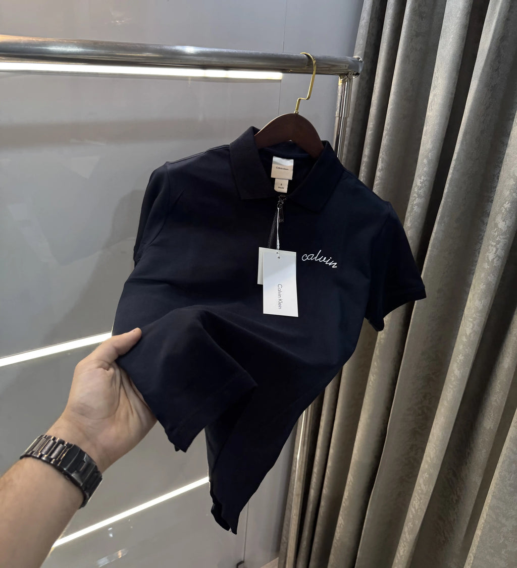 Calvin Klein Navy Blue Logo Work Premium Polo T-Shirt