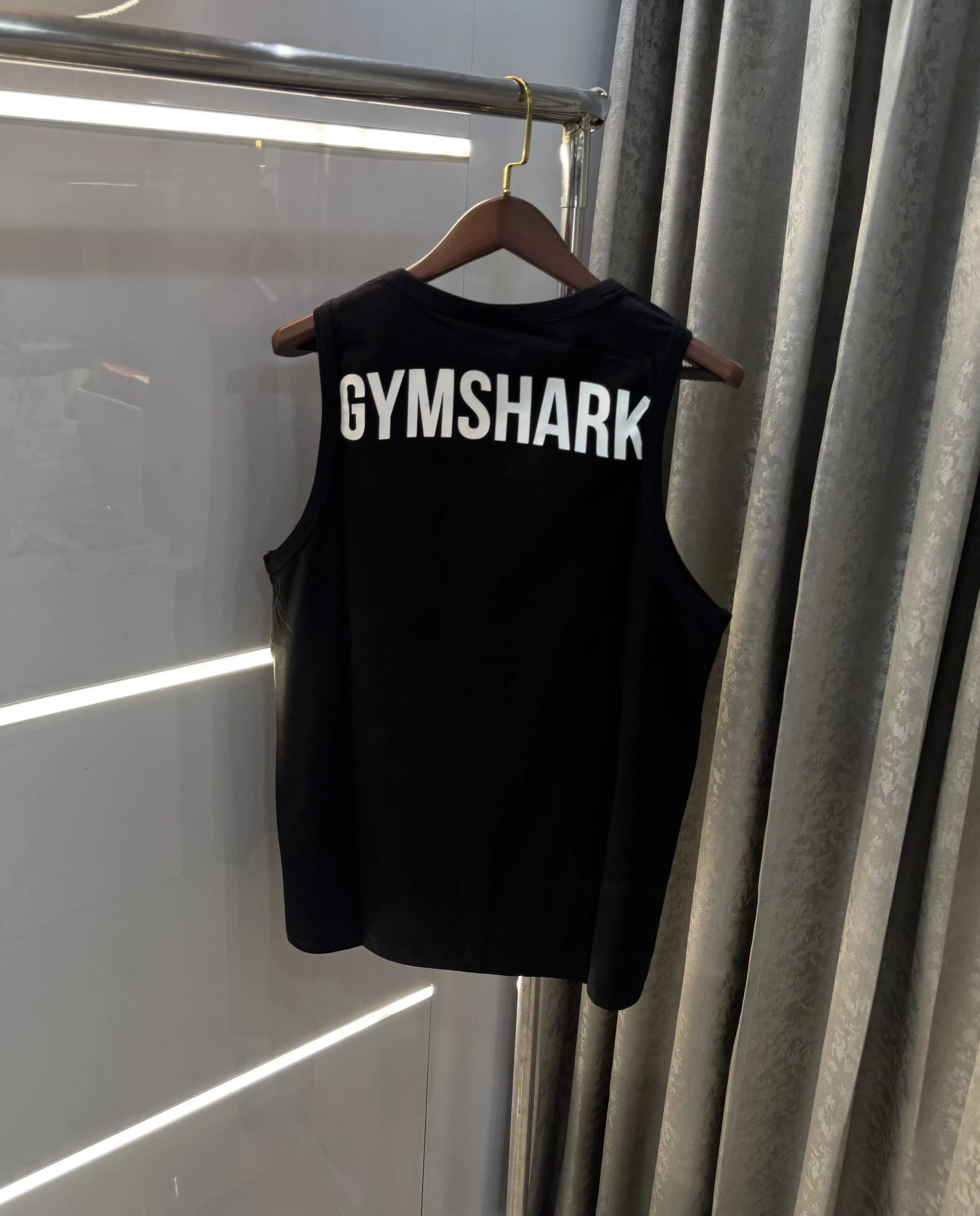 Gym Shark Black Embroidery Logo Premium Sando