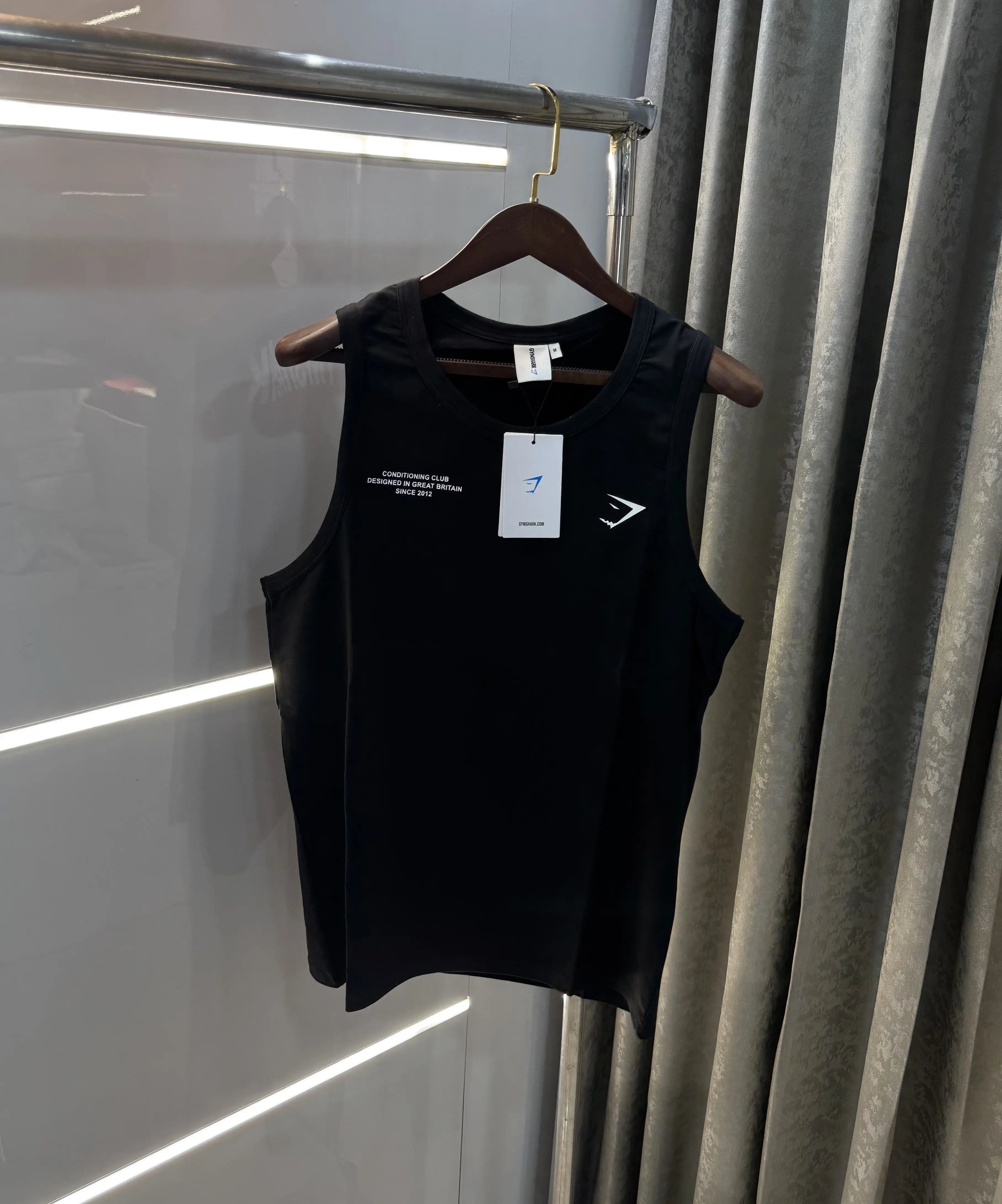 Gym Shark Black Embroidery Logo Premium Sando