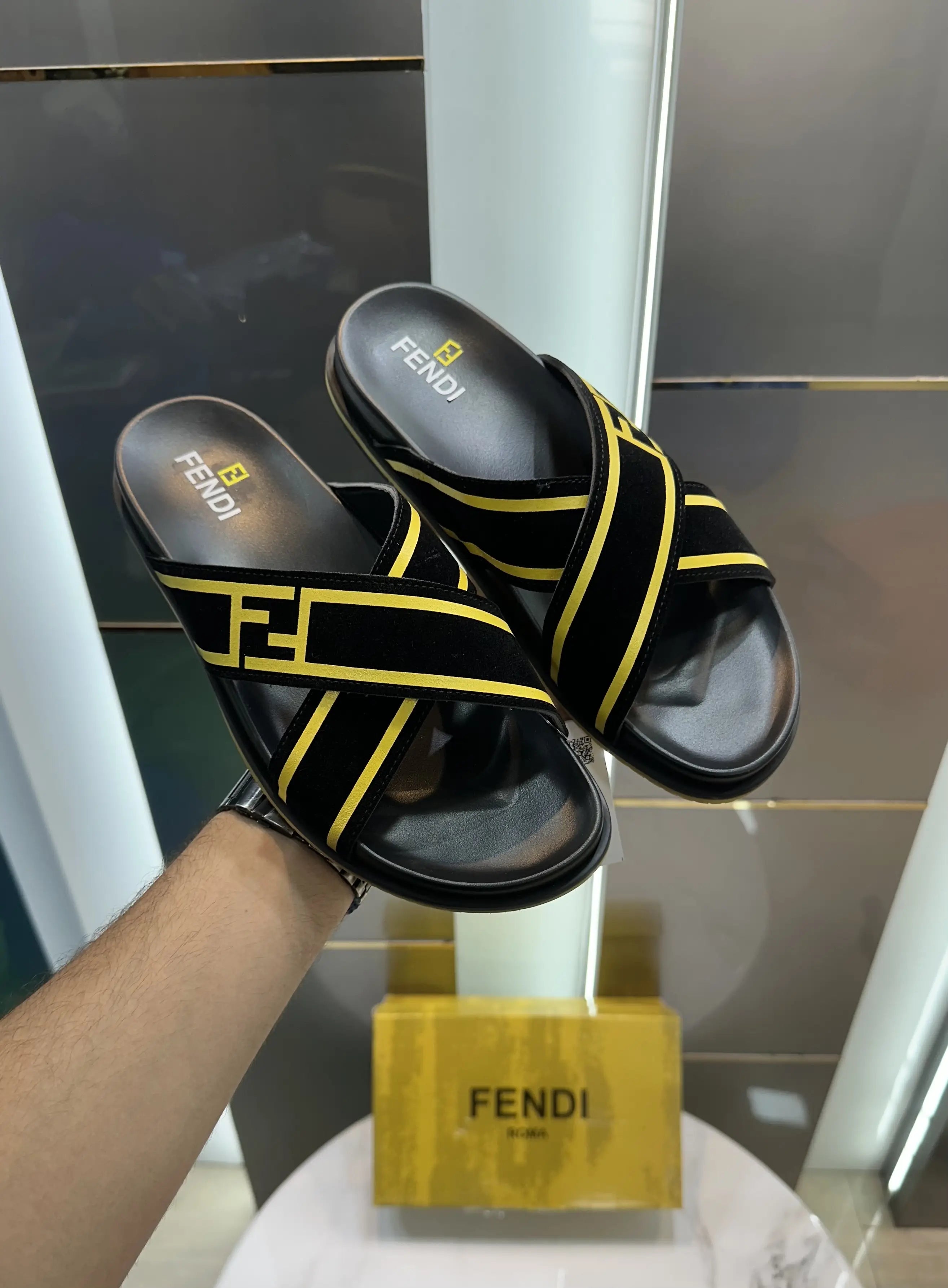 Fendi Black Premium Slides For Men