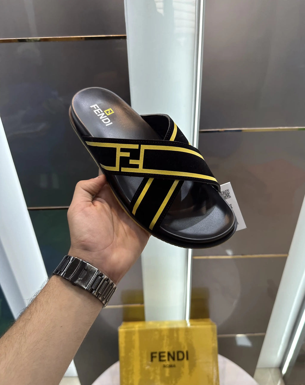 Fendi Black Premium Slides For Men