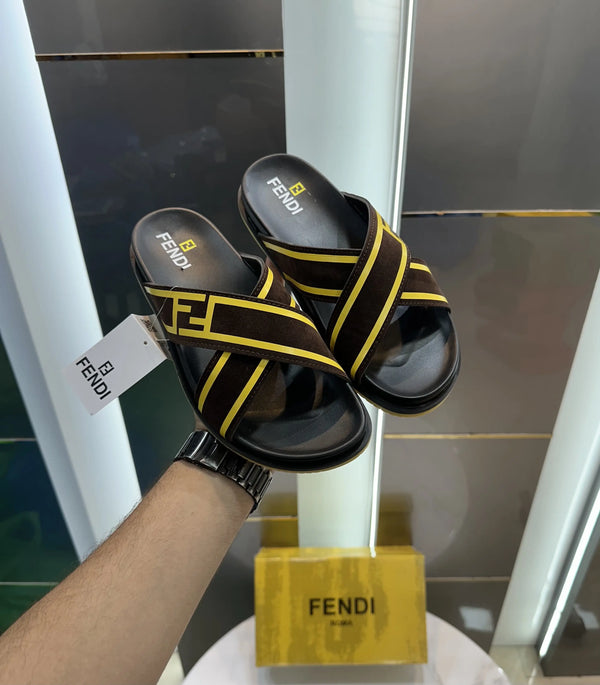 Fendi Dark Brown Premium Slides For Men