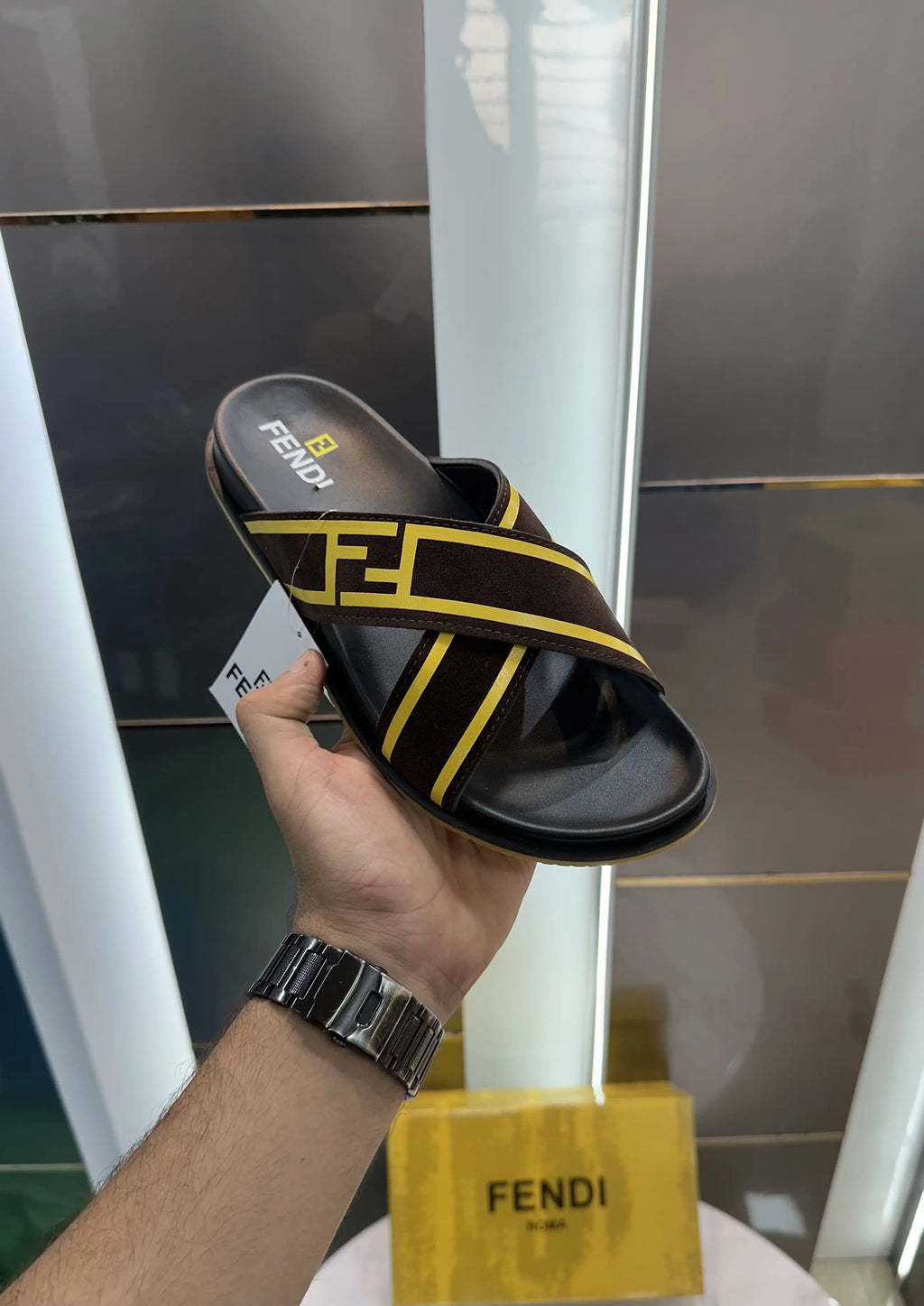 Fendi Dark Brown Premium Slides For Men