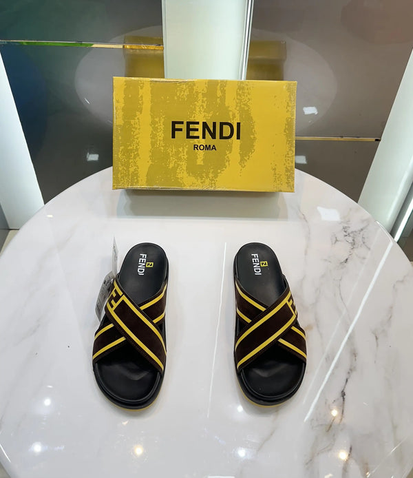 Fendi Dark Brown Premium Slides For Men