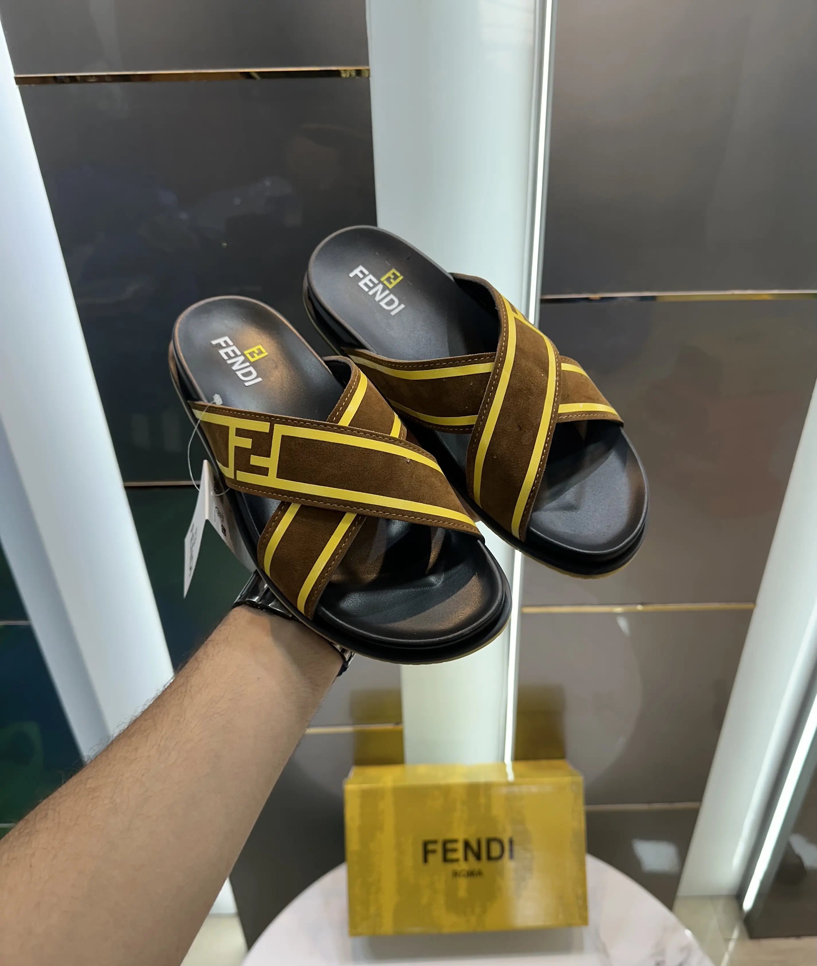 Fendi Tan Brown Premium Slides For Men Main image