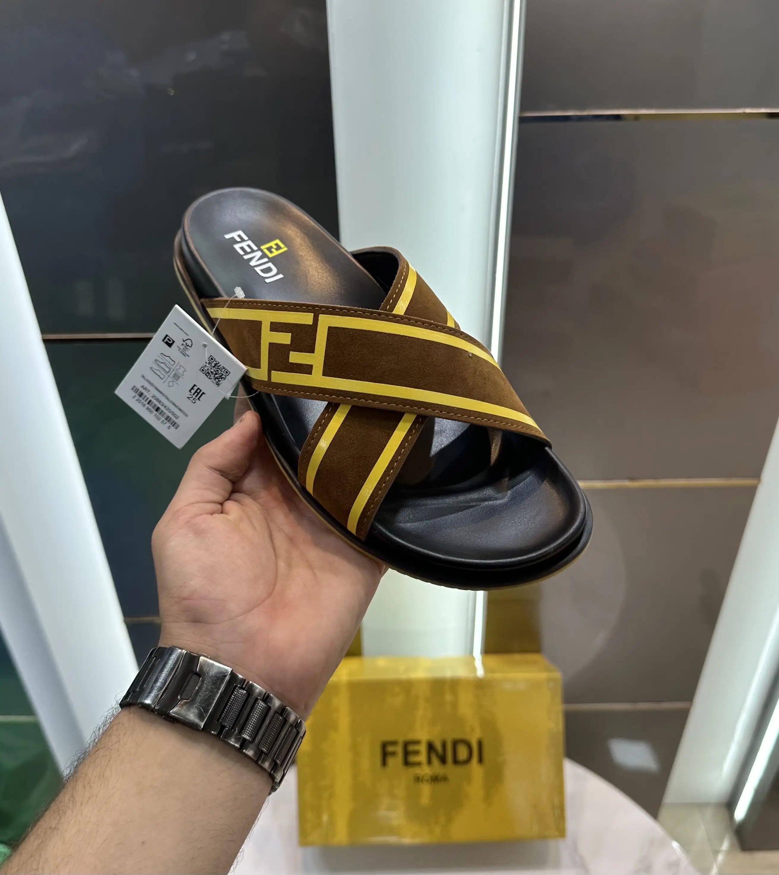 Fendi Tan Brown Premium Slides For Men Secondary image