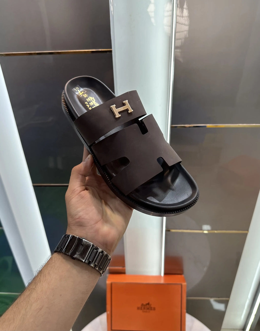 Herms Chypre Premium Brown Slides
