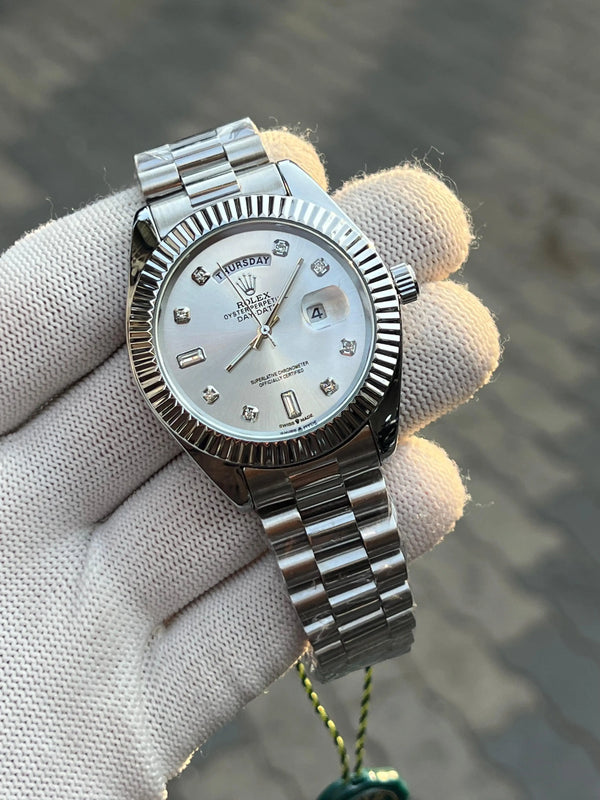 Rolex Day Date Silver White Diamond