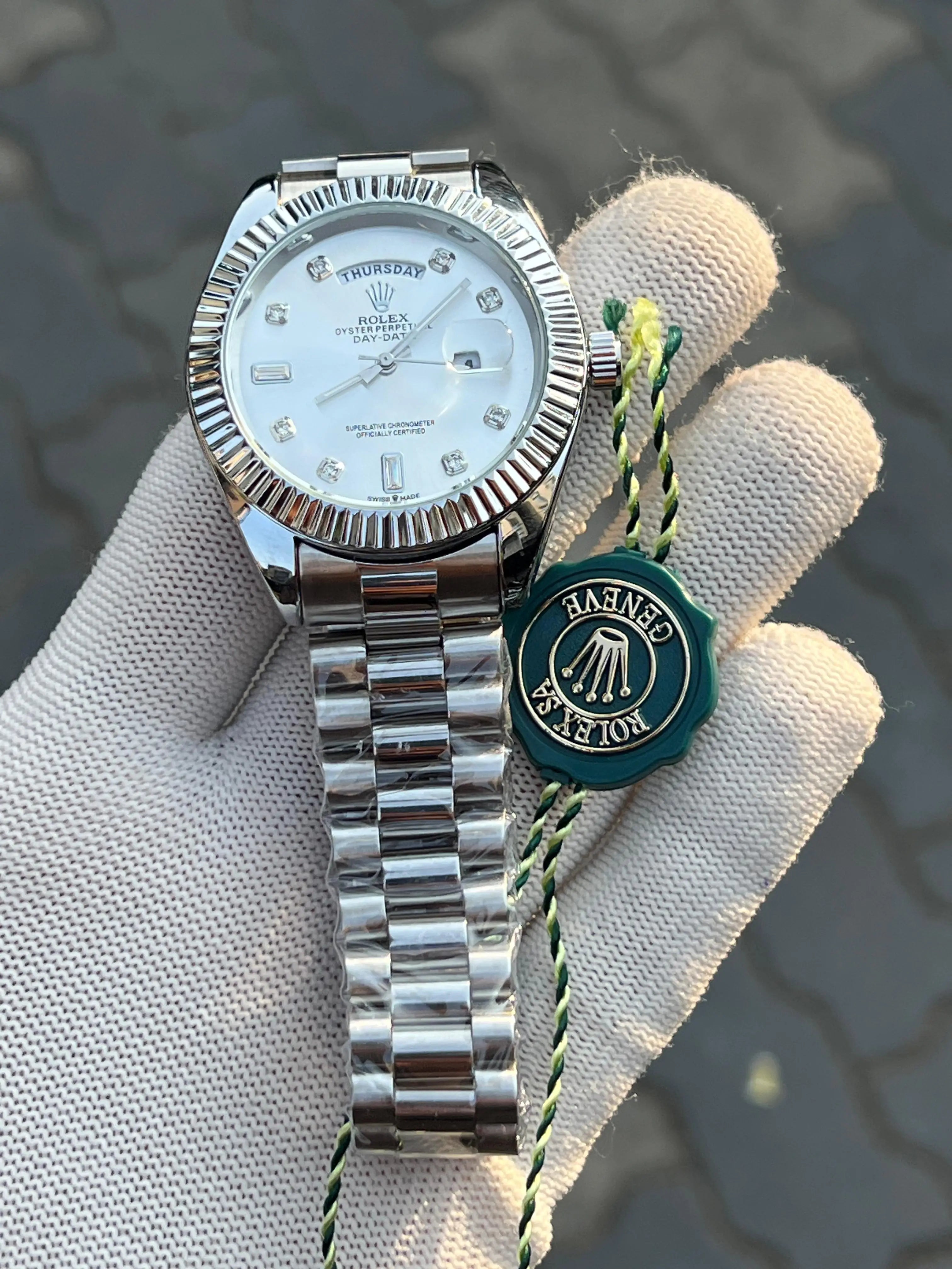 Rolex Day Date Silver White Diamond