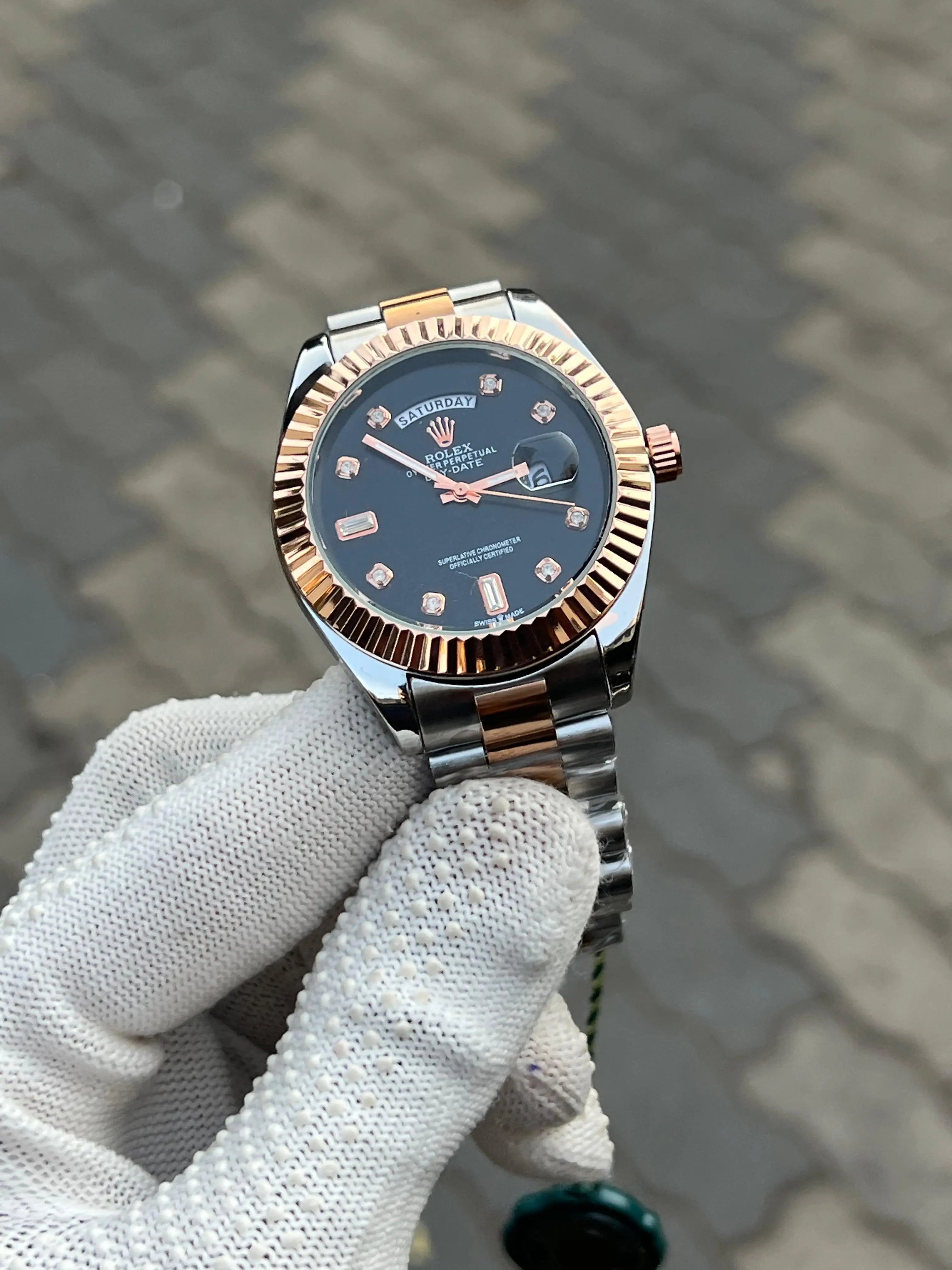 Rolex Day Date Diamond Two Tone Black