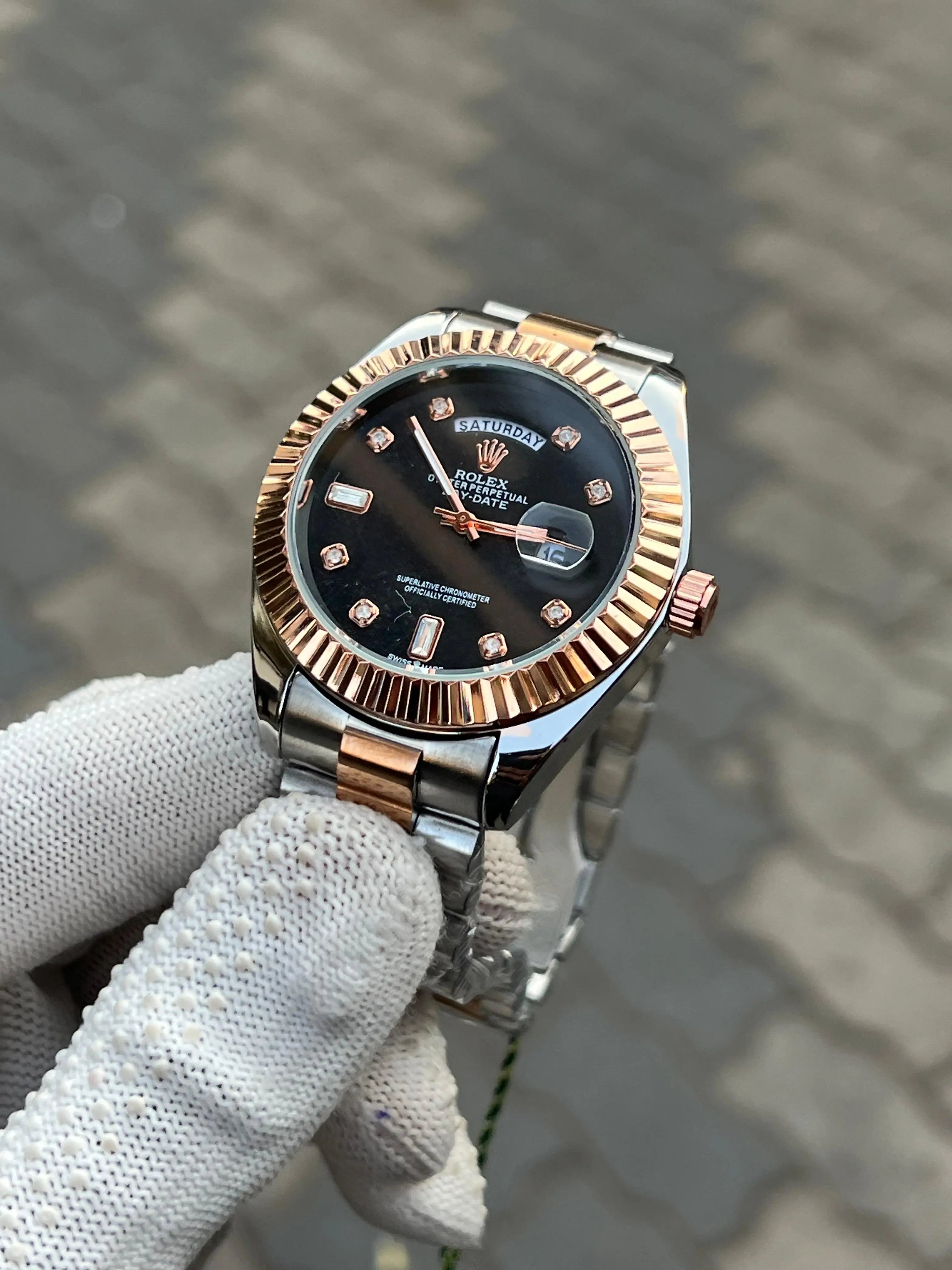Rolex Day Date Diamond Two Tone Black