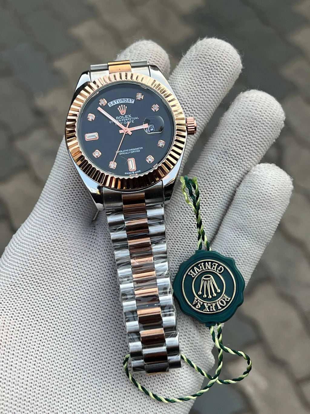 Rolex Day Date Diamond Two Tone Black