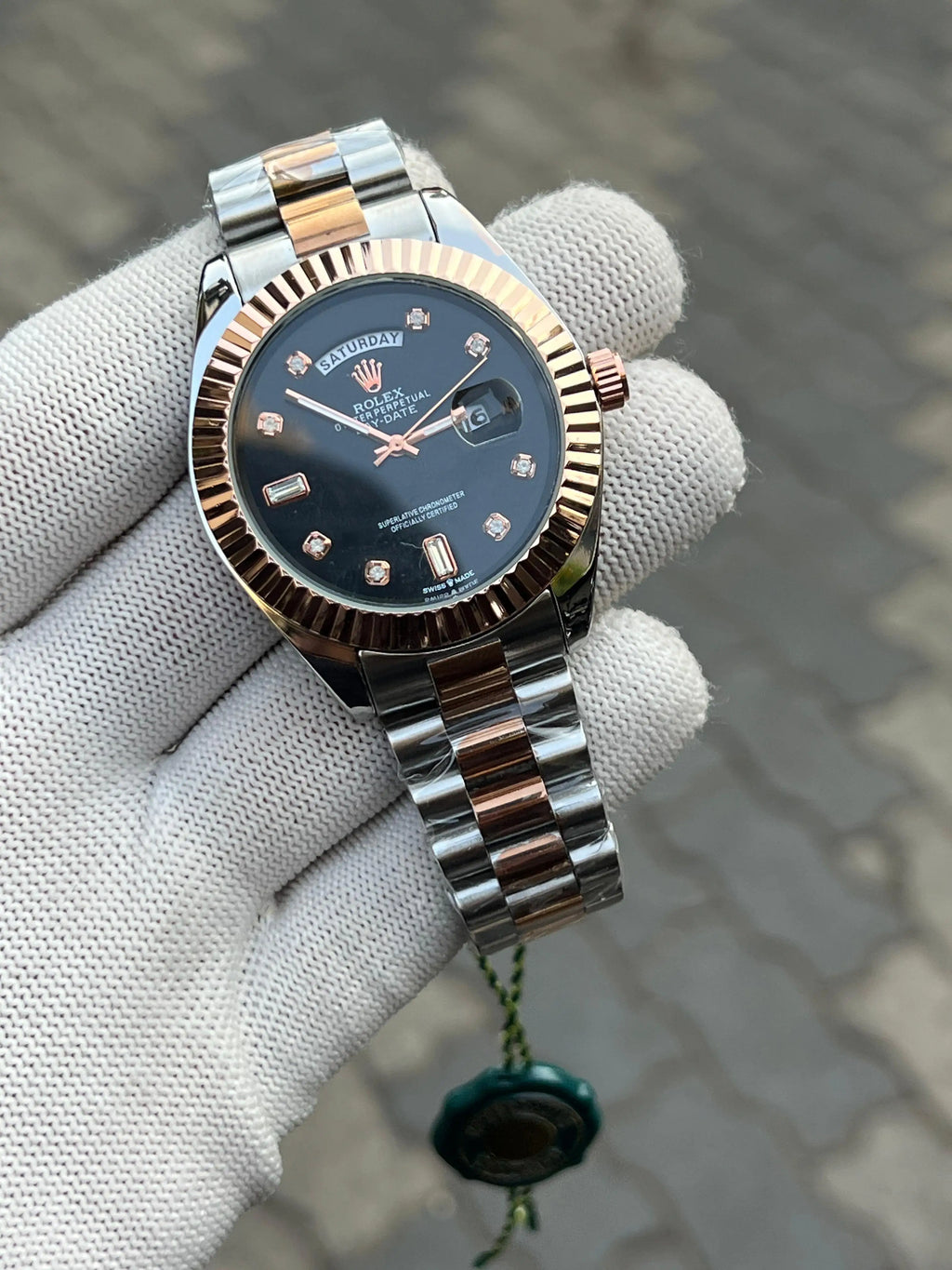 Rolex Day Date Diamond Two Tone Black