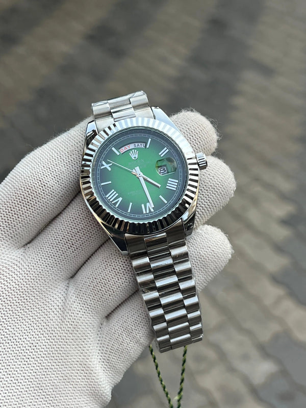 Rolex Day Date Silver Green Roman Dial