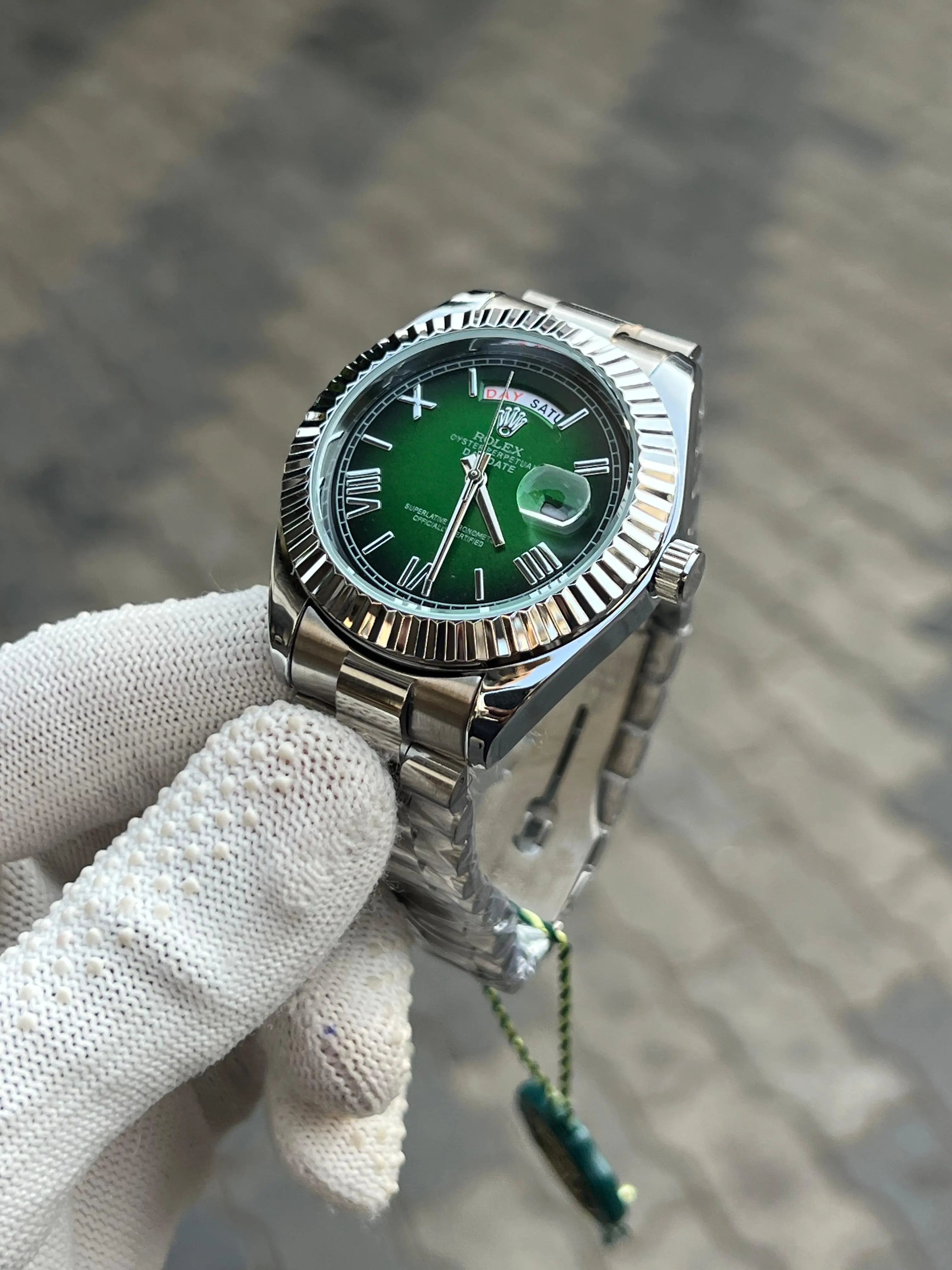 Rolex Day Date Silver Green Roman Dial