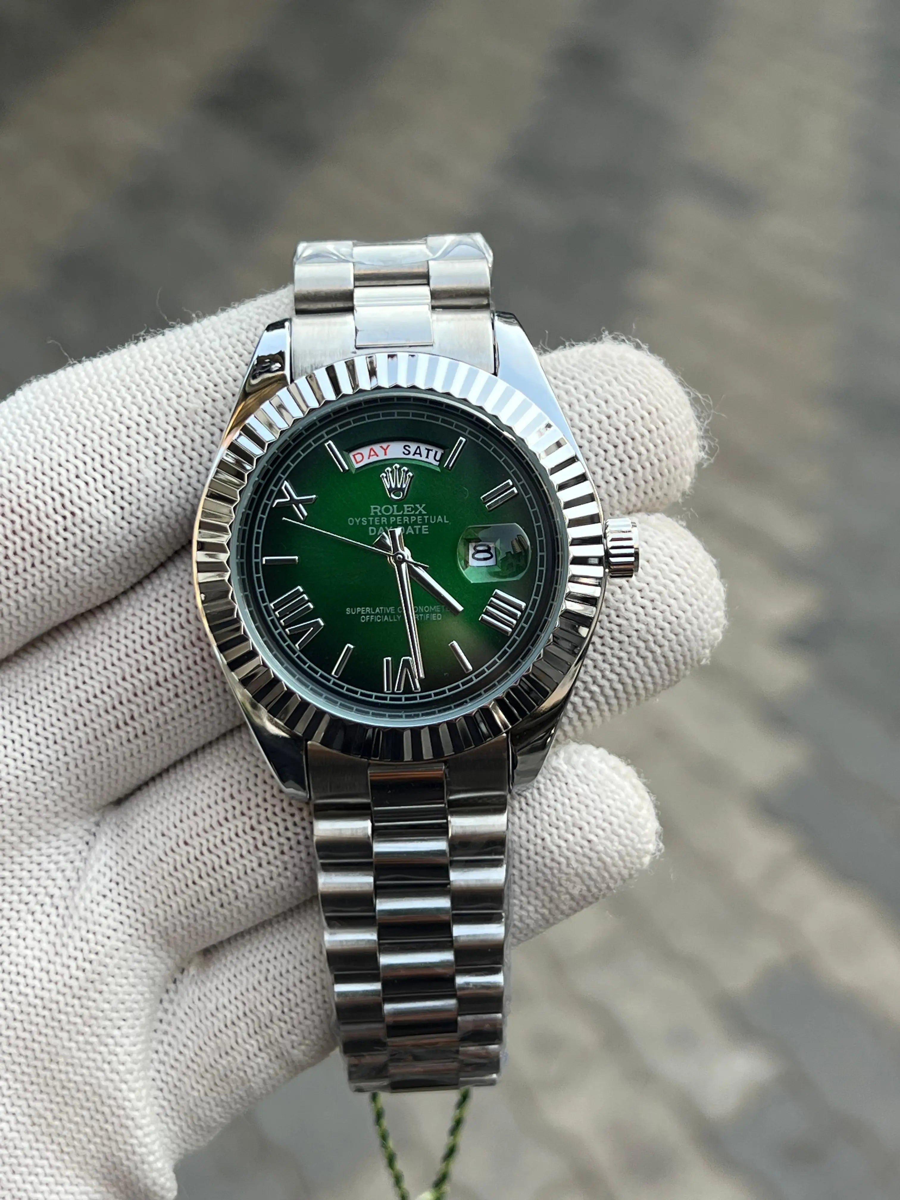 Rolex Day Date Silver Green Roman Dial